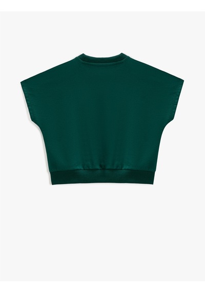 Koton Baskılı Kanguru Cepli Kısa Kollu Sweatshirt Yeşil 2skb10104tk