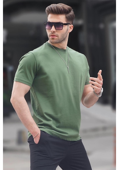 Madmext Haki Yeşili Regular Fit Basic Erkek Tişört 6131-haki Yeşili Haki Yeşili