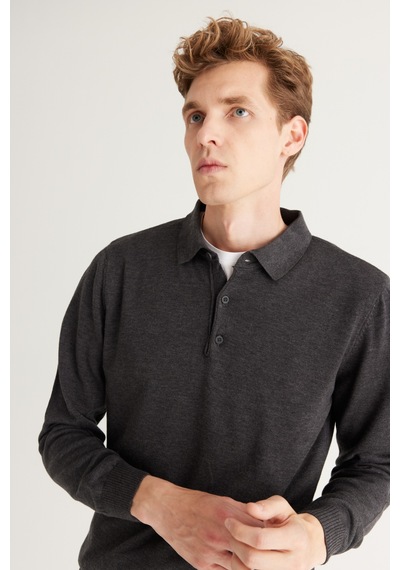 AC&Co / Altınyıldız Classics Erkek Antrasıt Melanj Standart Fit Normal Kesim Polo Yaka Pamuklu Triko Kazak Antrasit Melanj AC&Co / Altınyıldız Classics Erkek Antrasıt Melanj Standart Fit Normal Kesim Polo Yaka Pamuklu Triko Kazak Antrasit Melanj