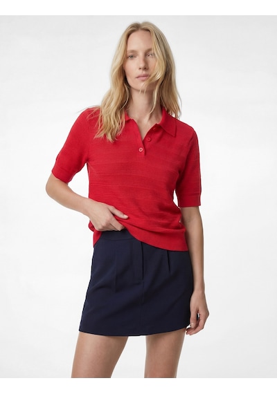 Koton Regular Fit Kısa Kollu Ajurlu Polo Yaka Triko Tişört Kırmızı 6sak90193ht