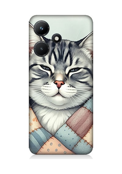 İnfinix Hot 30i Uyumlu Yamalı Sevimli Kedi Desenli Silikon Kılıf Çok Renkli