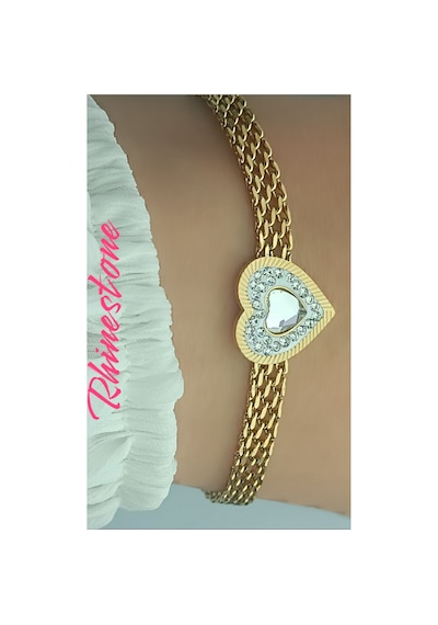 Elegant Paslanmaz Çelik Örgü Bileklik Kalbin Kalbimde Temalı Şık Günlük Giyim Metalik Sarı