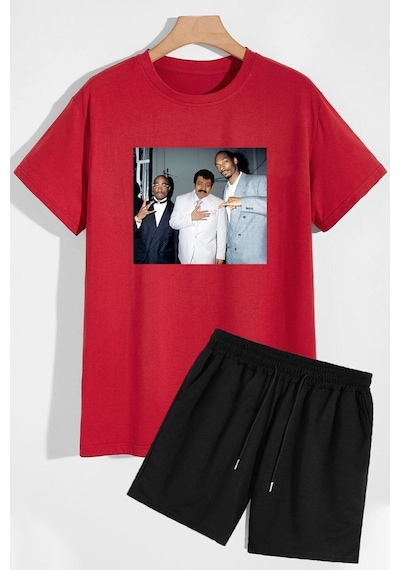 Uyguntarz Müslüm Baskılı Şort T-shirt Eşofman Takımı Kırmızı