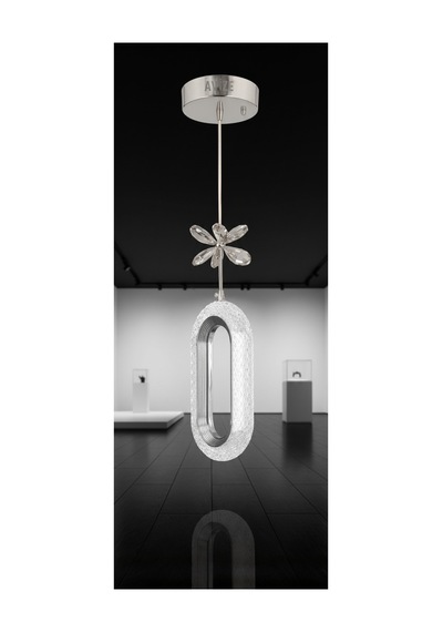 Selin Silver Modern Led Sarkıt Avize Kristal Çiçek Detaylı Oval Tasarım Tekli Avize Gümüş Gümüş
