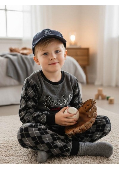 Zekids Erkek Çocuk Basketball Baskılı Polar Pijama Takımı-16814 Grı