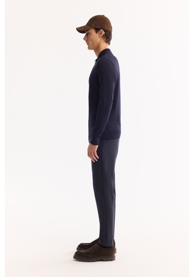 Avva Erkek Lacivert Polo Yaka Fermuarlı Rayon Tüylenmeyen Dokulu Triko Regular Fit Kazak A52y5019