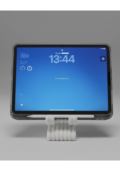 Masaüstü Kaymaz Taban Telefon Ve Tablet Standı - Kulaklık Ve Not Kağıdı Bölmeli-kiremit Beyaz
