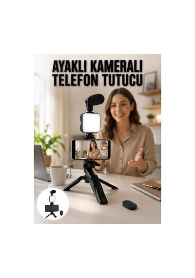 Led Işıklı Kumandalı Mikrofon Telefon Vlog Video Kayıt Yi Il