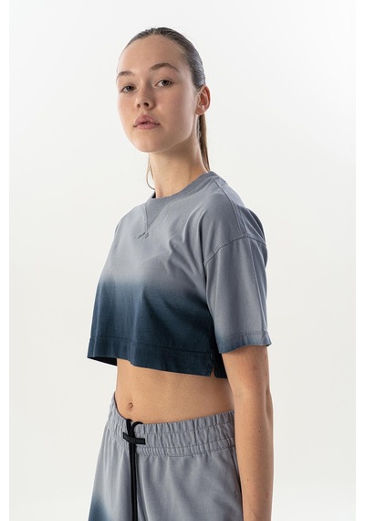 Maraton Comfort Kadın Bisiklet Yaka Gri Crop Top Gri
