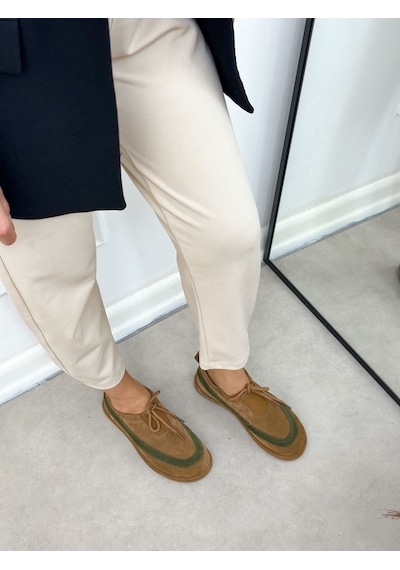 Erva'nın Butiği Taba Hakiki Deri Santa Bağcık Detay Kadın Sneakers-6389