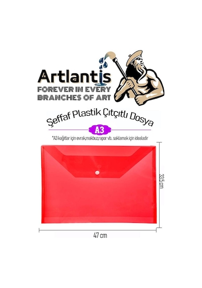 A3 Çıtçıtlı Dosya 10 Adet 47 x 33.5 CM Kırmızı
