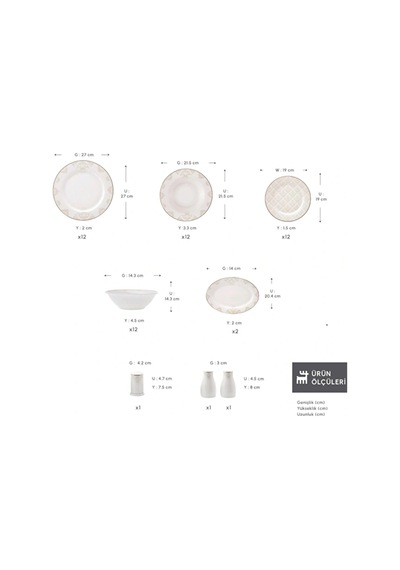 Emsan Elegance Bone Siena 53 Parça 12 Kişilik Yemek Takımı Gold Altın