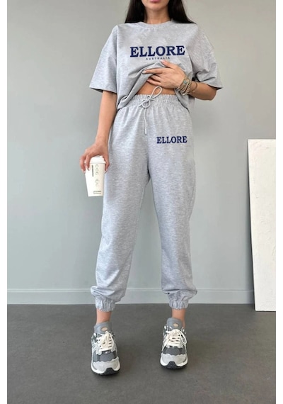 Ellore T-shirt Eşofman Altı Jogger- Gri Baskı Alt Üst Eşofman Takımı Oversize Bisiklet Yaka Gri Ellore T-shirt Eşofman Altı Jogger- Gri Baskı Alt Üst Eşofman Takımı Oversize Bisiklet Yaka Gri