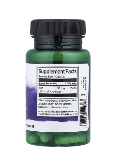 Swanson Vitamins, Zinc Citrate, 30 Mg, 60 Capsules