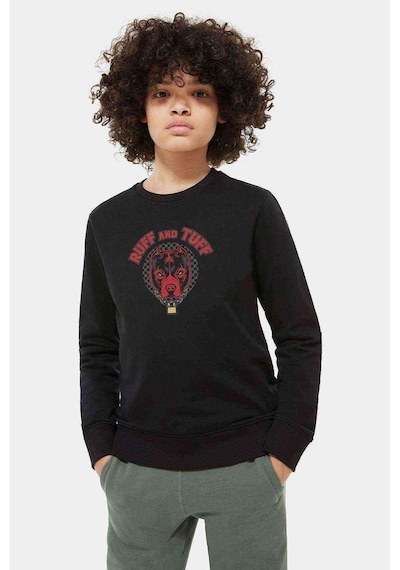 Tshirthane Pitbull Amblemi Ruff And Tuff Baskılı Unisex Çocuk Siyah Sweat Siyah