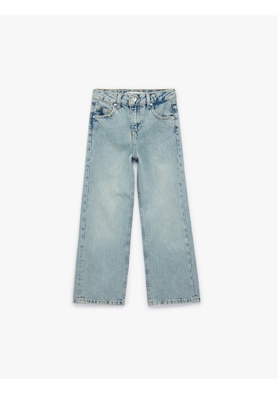 Koton Pamuklu Cepli Geniş Paça Denim Pantolon Lıght Indıgo 6skg40035ad Açık Mavi