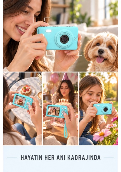Mimtec Blm-105 102 Mini Dijital Fotoğraf Makinası - 2.8" Hd Ekran 12 Farklı Dil Seçenekli Dijital Video Kamera Mavi