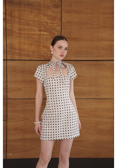 Verymoda Puantiyeli Saten Elbise D2978 Taş