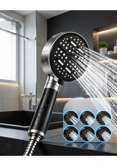Filtreli Büyük Panelli 6 Modlu Duş Başlığı Büyükboyfiltreli-siyah-2
