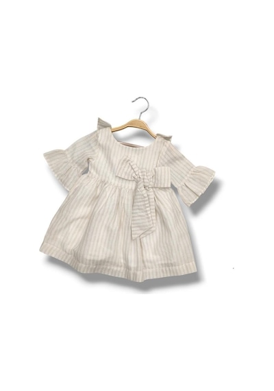 Çikoby Kız Bebek Dokuma Çizgili Elbise Ck50525 Bej