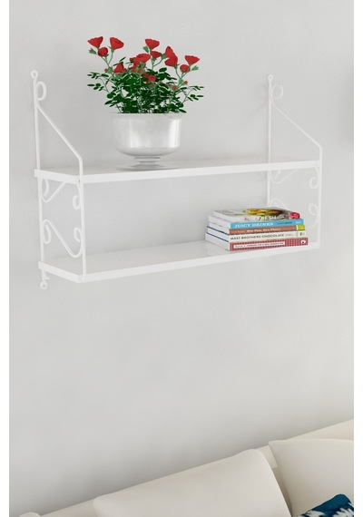 Decormet Seramoni Raf Seti 2 Raflı 200 720 Metal Beyaz+ahşa Beyaz