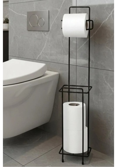 Banyo Düzenleyici Stand Yerden Tasarruf Sağla Metal Tuvalet Kağıdı Ünitesi Paslanmaz Yedek Hazneli Siyah