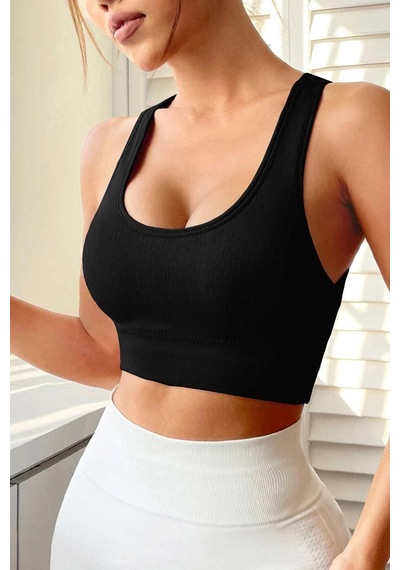 Veraura Lifestyle Kadın Siyah Sırtı Çapraz Lastik Detaylı Crop Top Bluz