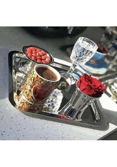 Abant 6'lı Lüx Kare Paslanmaz Çelik Gümüş Renk 21x21cm Kahve Servis Sunum Tepsisi&tabağı