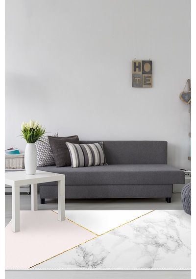 Kaymaz Dijital Mutfak & Salon Halı Star Pamuk Geometrik E5008 Beyaz