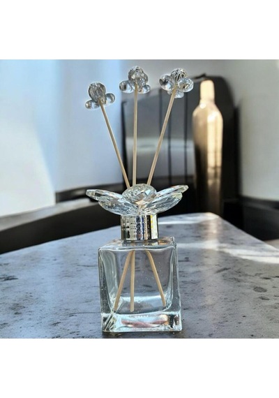 Dekoratif Kristal Cam Oda Koku Şişesi Şeffaf Sade- Gümüş