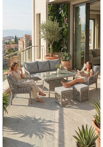 Tulipa Serisi Balkon Oturma Takımı, 1 Adet Üçlü 2 Adet Tekli Koltuk Ve 1 Adet Orta Sehpa Gri Rattan Gri Minder Tulipa Serisi Balkon Oturma Takımı, 1 Adet Üçlü 2 Adet Tekli Koltuk Ve 1 Adet Orta Sehpa Gri Rattan Gri Minder