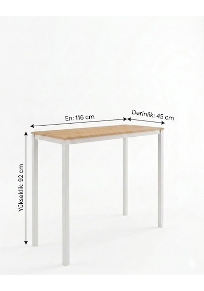 Bar Masası Meşe Tablalı 116x45x92cm Mutfak Masası & Kahve Köşesi Masası Beyaz Meşe
