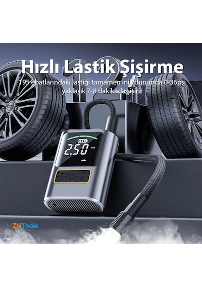 Zhltools St-5528 Dijital Basınç Göstergeli Oto Lastik Şişirme Pompası Hava Kompresörü