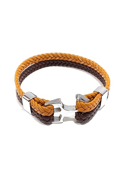 Earth Knot Hakiki Deri Örgü Çelik Detay Erkek Bileklik-50-670 Antrasit