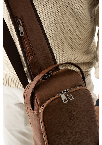 Westpolo Unisex Vegan Deri Çapraz Göğüs Ve Omuz Çantası Body Bag - Taba