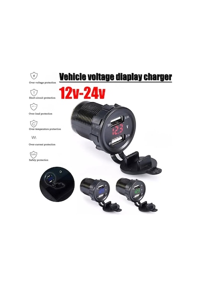 Pano Tipi Voltmetreli 2'Li Usb Giriş 5V 1A ve 5V 2.1A Çıkış