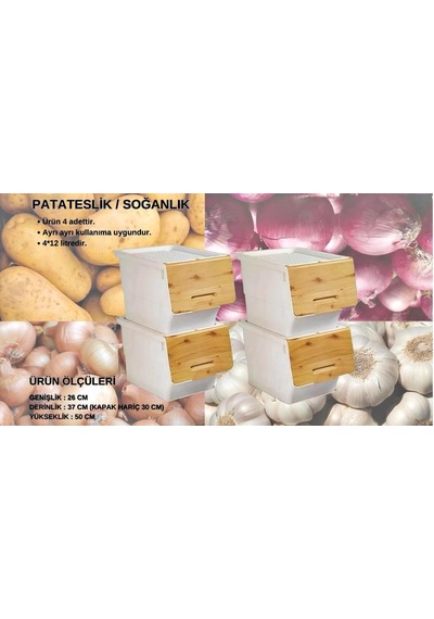 Motek Patateslik Soğanlık Sepeti Oyuncak Kutusu Tekerlekli Organızer Çok Amaçlı Kutu 4x12lt-bambu+krem