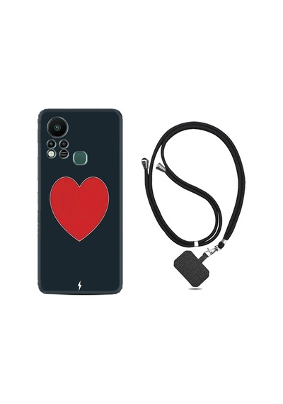 Infinix Hot 11S Kılıf İpli Boyun Askılı Desenli Silikon Mavi Mermer 1297