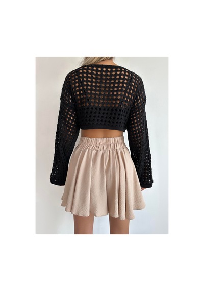 Munora Butik Uzun Kollu Siyah Triko Crop Bluz Siyah Siyah