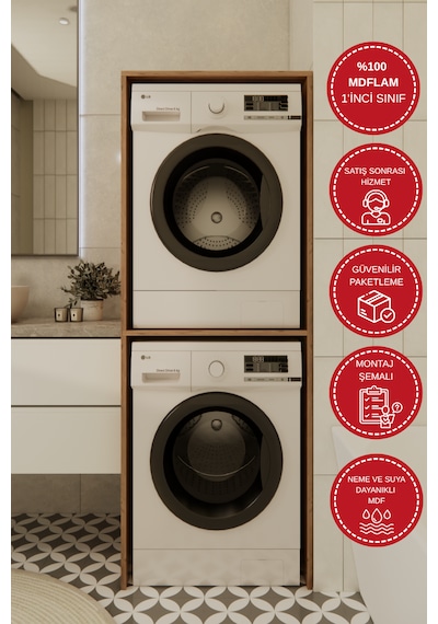 Odaco Premium Çkmd-02 %100 Mdf Çamaşır Ve Kurutma Makinası Dolabı Safir Meşe