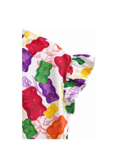 Haribo Lisanslı Fırfırlı Kollu Desenli T-shirt Tayt Takım Mor