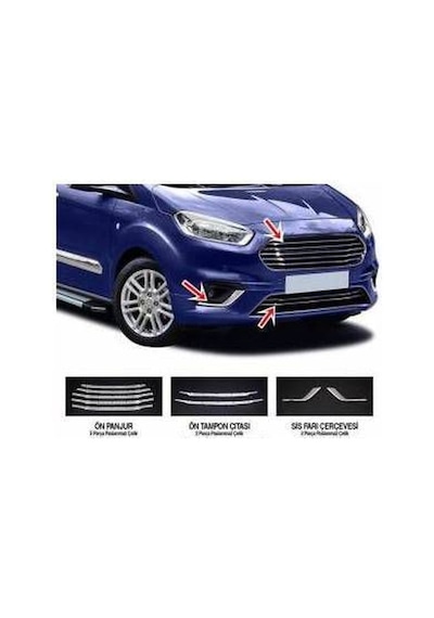 Ford Courier Krom Ön Panjur ve Sis Çerçevesi 9 Parça 2018 =2022