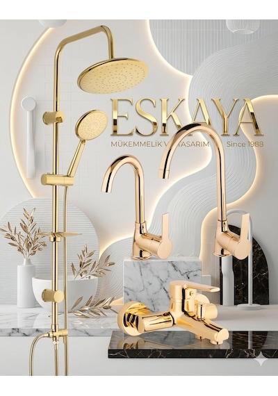 Eshome Gold Altın Kare Robot Duş Seti, Banyo, Mutfak Eviye Ve Lavabo Bataryası Musluğu 4'lü Set