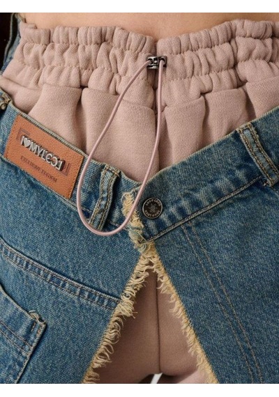 Zekids Kız Çocuk Kışlık Denim Garnilli 3 İplik Tasarım Pantolon-14776 Camel