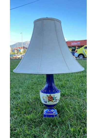 Çiçek Motifli Porselen Abajur 57 CM