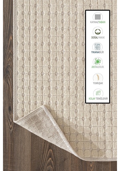 Sakura Sk009a Doğal Pamuk 2'li Banyo Paspas Seti 60x100 60x50cm Kaymaz Taban Makinada Yıkanabilir Kemik