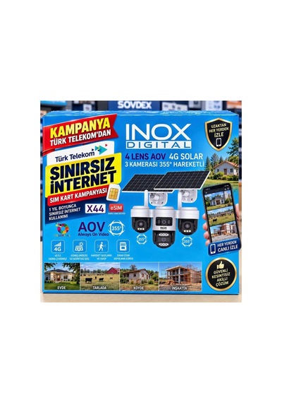 - X44 4 Lens Aov 4g Solar 3 Kameralı 355 Derece Hareketli Kamera
