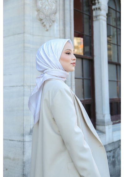 Eşarp - Premium Lux Original Monogram Eşarp İpek Vual, Yüksek Kalite, Hafif, Rahat, Şık, Scarf Krem