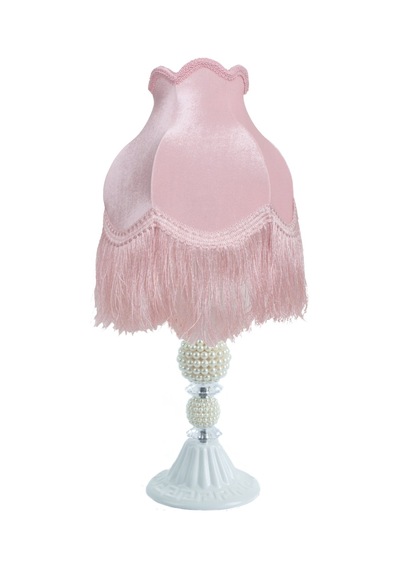 Kadife Kaplı Broş Dekorlu Pembe Vintage Abajur AB012245 Diğer