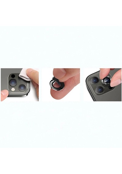 Usams iPhone Uyumlu 12 - 12 Mini 3d Metal Çerçeveli Kamera Lens Koruyucu-1852